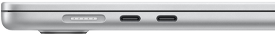 พอร์ต MagSafe ที่อยู่ทางด้านซ้าย โดยอยู่ด้านหลังสุด พอร์ต Thunderbolt จำนวน 2 พอร์ต ที่อยู่ทางด้านซ้าย โดยอยู่ด้านหน้าพอร์ต MagSafe