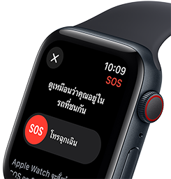 หน้าจอการตรวจจับการชนกันของ Apple Watch SE พร้อมปุ่มโทรฉุกเฉิน