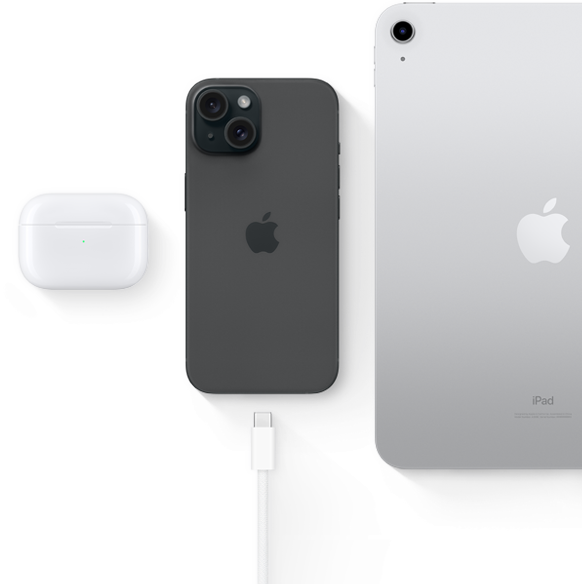 iPhone 15 พร้อมช่องต่อ USB-C แสดงให้เห็นว่าสามารถใช้หัวต่อสายชาร์จเดียวกันกับ AirPods Pro และ iPad ได้